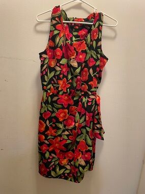Sag Harbor Black Mini Dress with Red & Orange Floral Print